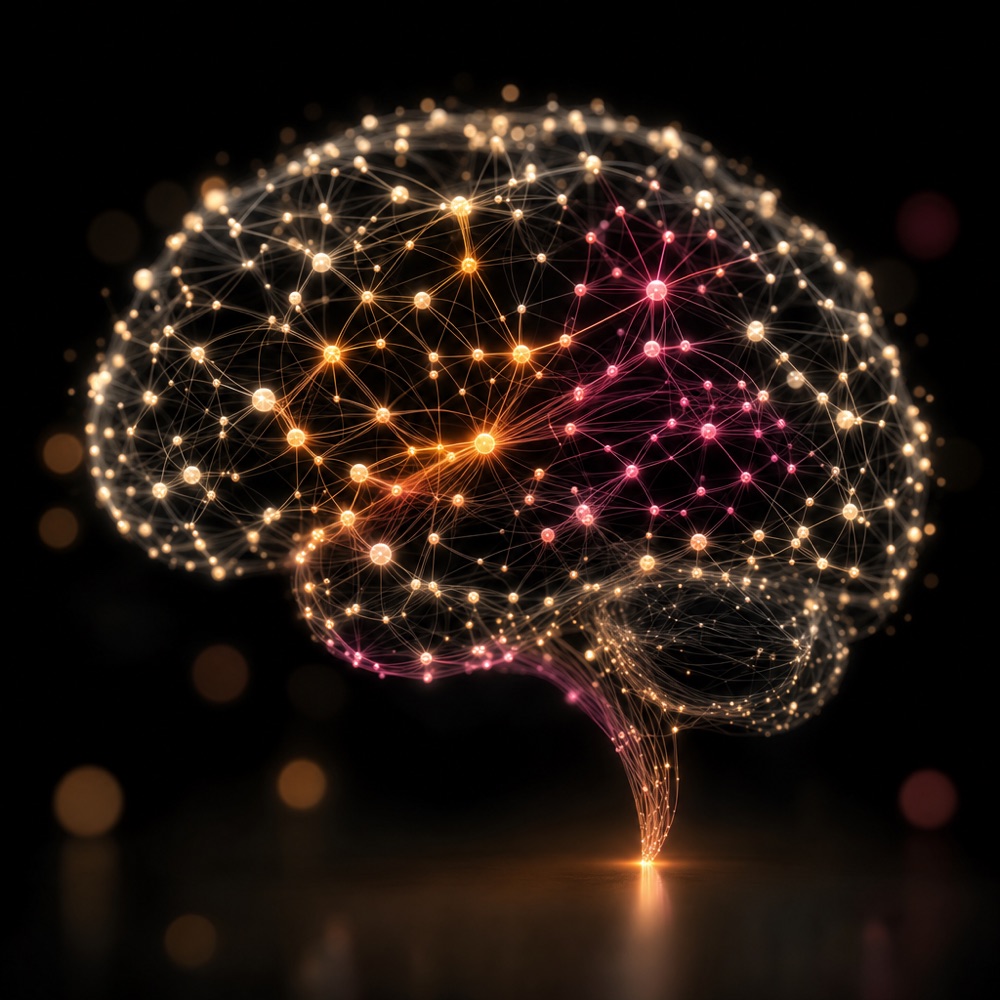 A glowing neural knowledge graph representing accumulated memory of your world